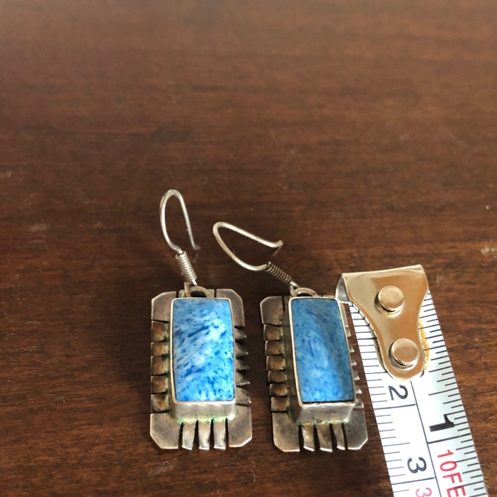 Native American Navajo sterling silver and larimar drop earrings - Picture 7 of 8